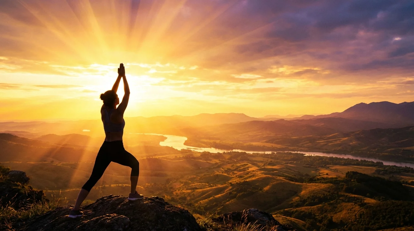 Sunset yoga on mountain top Fitness Goal